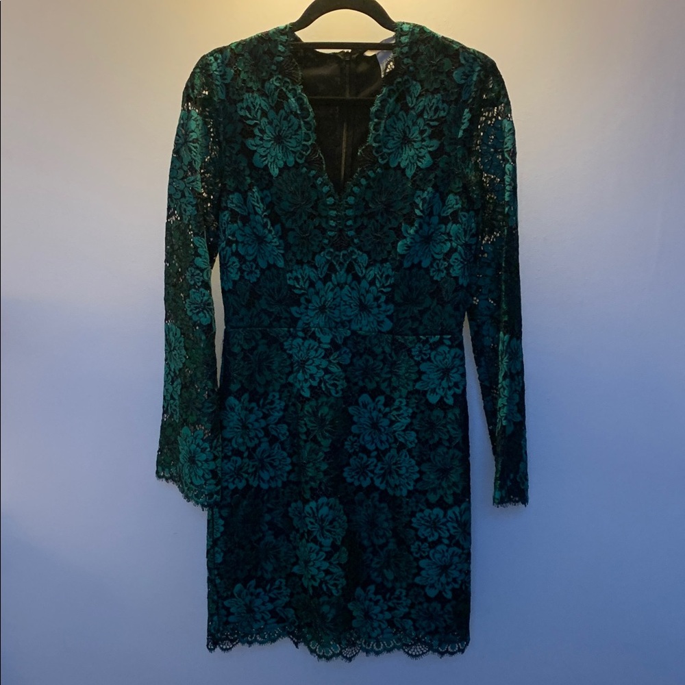 Holiday Lace Floral Dress in Green and Black